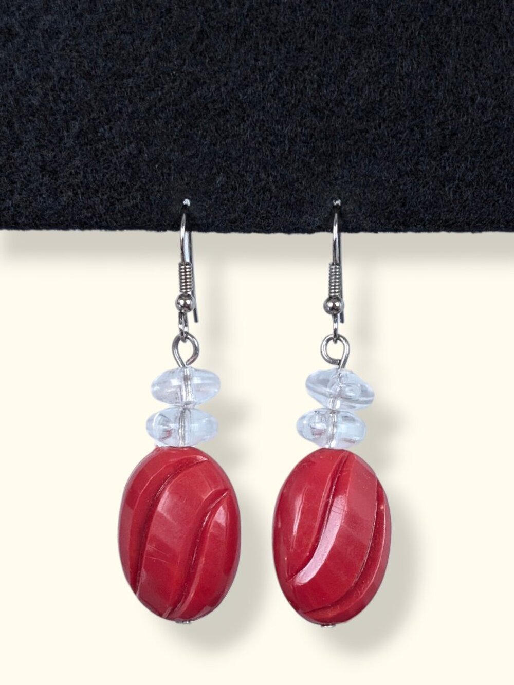 Vintage 80s Red & Clear Lucite Dangling Earrings